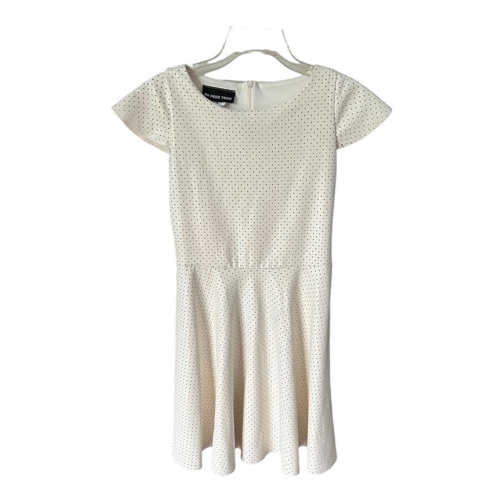 Un Deux Trois Girls Faux Leather Dress Sz 16 Ivory Party Fit & Flare Lined …
